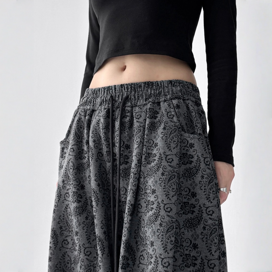 【ボトムス】春 秋 夏 冬 ドローストリング 細見え ジャカード パンツ 【FCシリーズ】