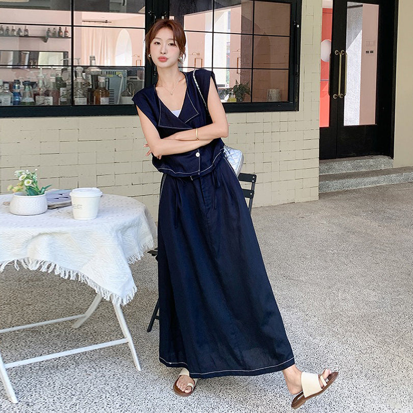 2点セット!【セットアップ】夏人気 高級感 薄手デニムベスト+スカート 上下セット レディース おしゃれ映えセットアップ【JZシリーズ】