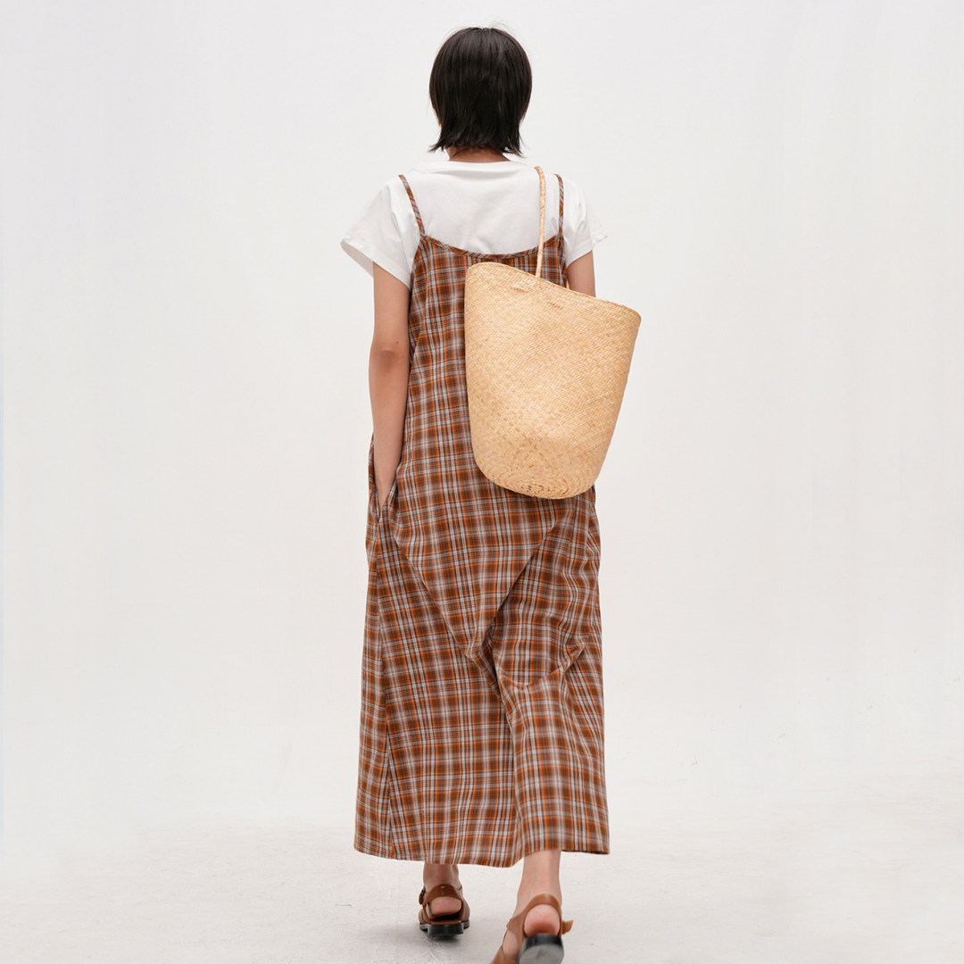 【ワンピース】【15~18日内発送】夏 レトロチェック柄 リボン付き ベスト ノースリーブ ワンピース 【JZシリーズ】