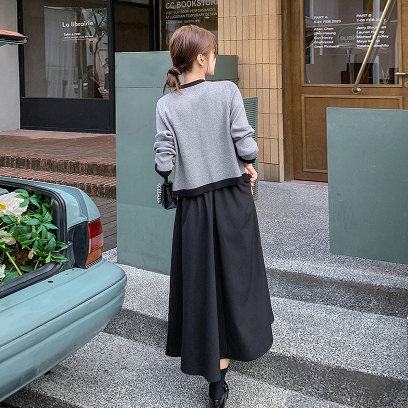 2点セット!【セットアップ】ニットセットワンピース レディース 春秋 高級感コーデ 2点セット 韓国風 おしゃれ トレンド【JZシリーズ】