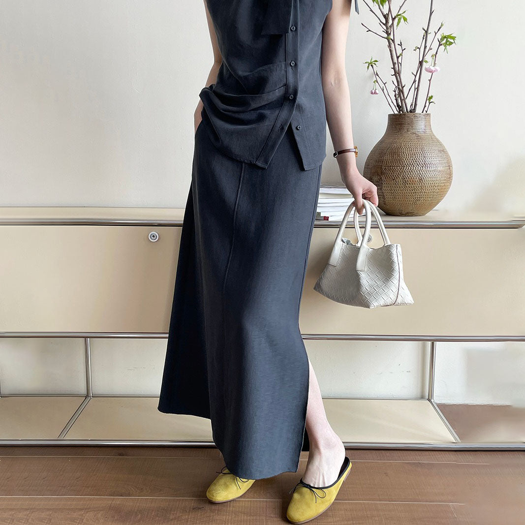 【下裝】【單筆訂單】夏季優雅無袖上衣+高腰半身裙2件套【JZ系列】