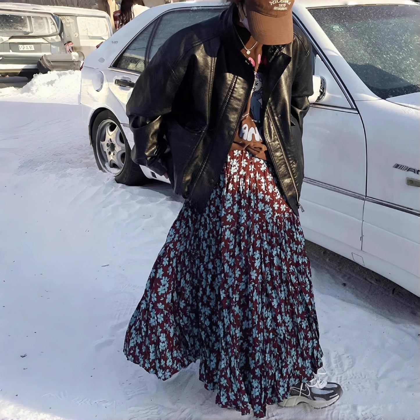 【ボトムス】花柄 春夏秋冬 大振裾 フリルギャザー スカート【SHシリーズ】