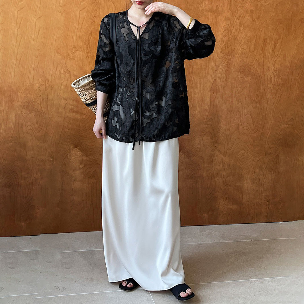 【トップス】春夏秋 透かし雕り Vネック 長袖 日焼け防止 シャツ【SNシリーズ】