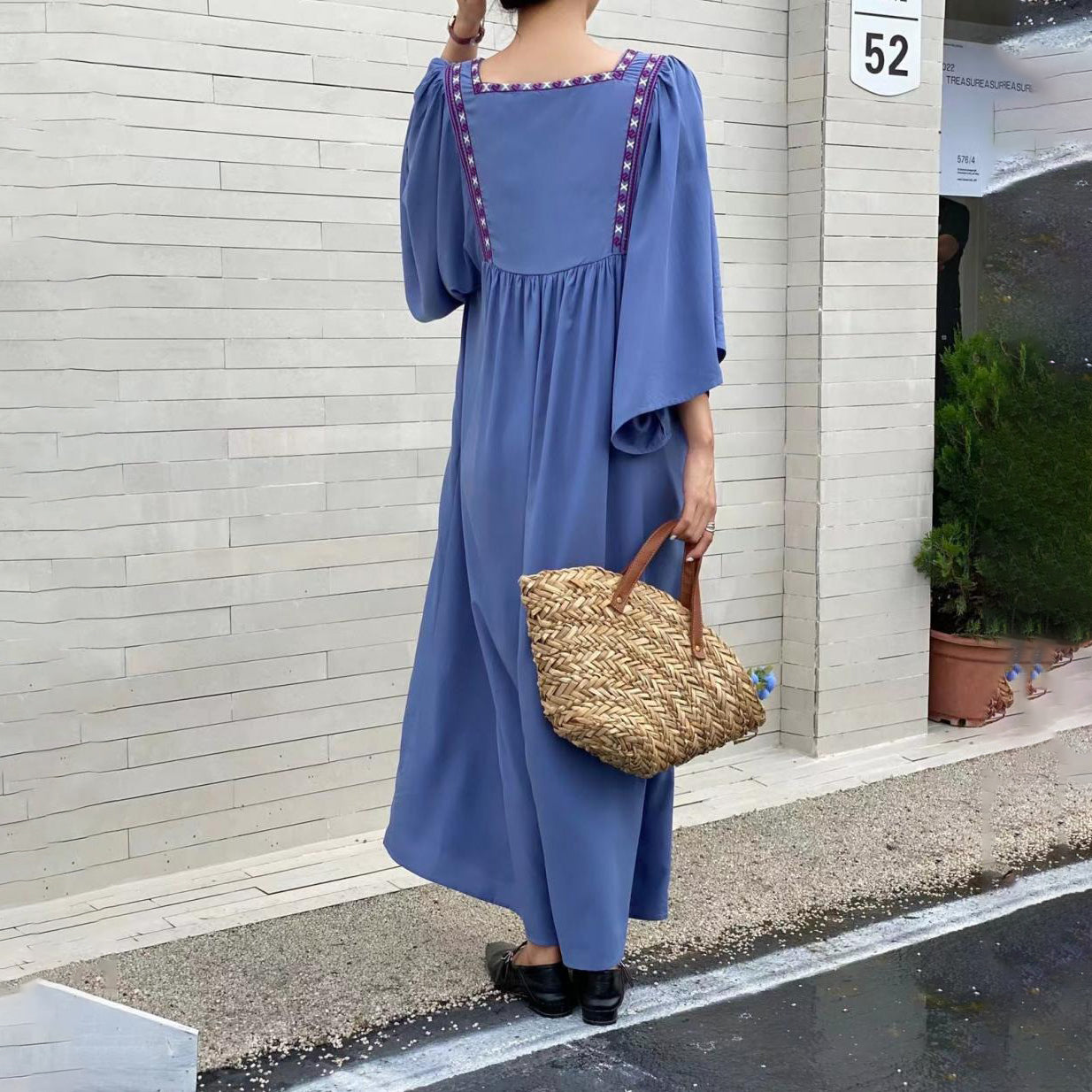 【ワンピース】夏 レトロ ゆったり 大きいサイズ 刺繍 ロング 長袖ワンピース