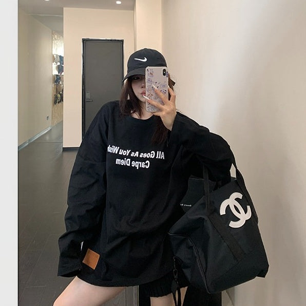 【トップス】フロッキープリント アルファベット コットン100% 長袖 Tシャツ 【FCシリーズ】