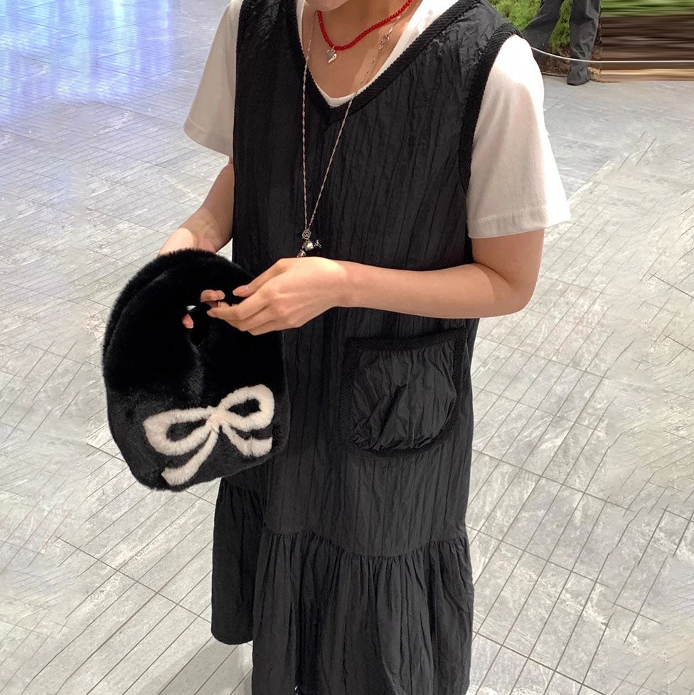 【セットアップ】【単品注文】夏新作 レースフリル ベストノースリーブワンピース+ レトロ ニット 2点ワンピースセット