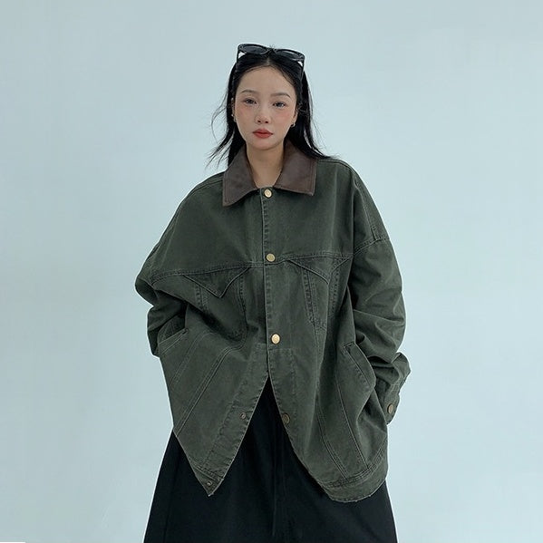 【アウター】春 秋 バーン風 ユーズド加工 リラックスフィット ジャケット 【FCシリーズ】