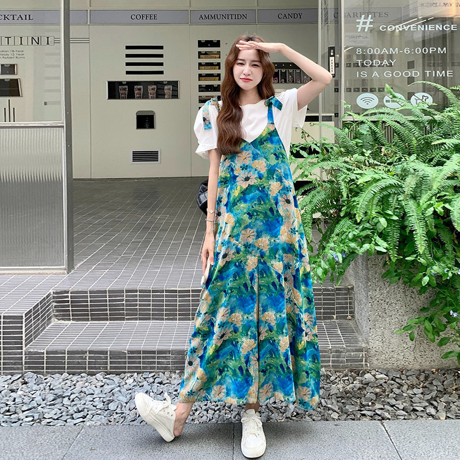 【ボトムス】夏新作 絵画のようなプリントが映える 美シルエット オールインワン【SHシリーズ】