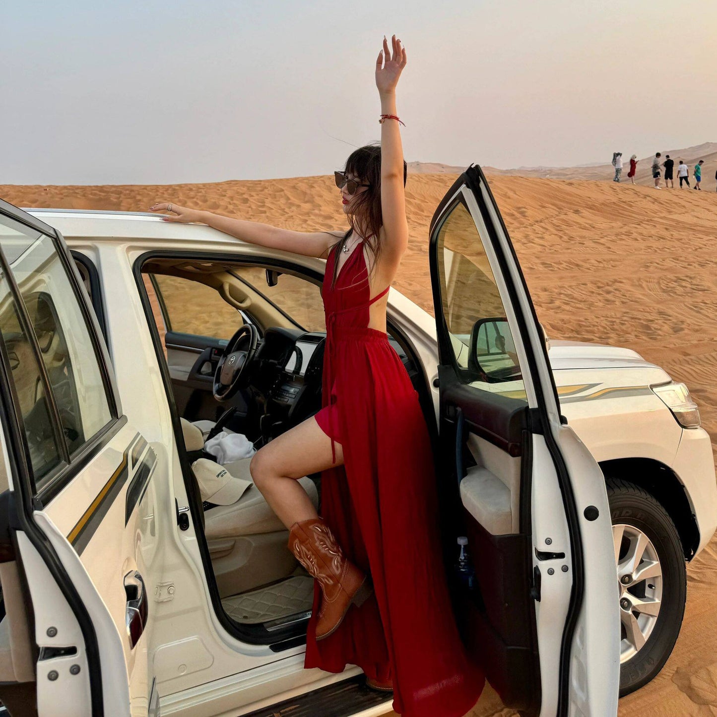 【ワンピース】【旅行・撮影用に】リゾートドレス|シルク風 ノースリーブワンピース|ドバイ映えドレス|バカンス ビーチ ボヘミアン