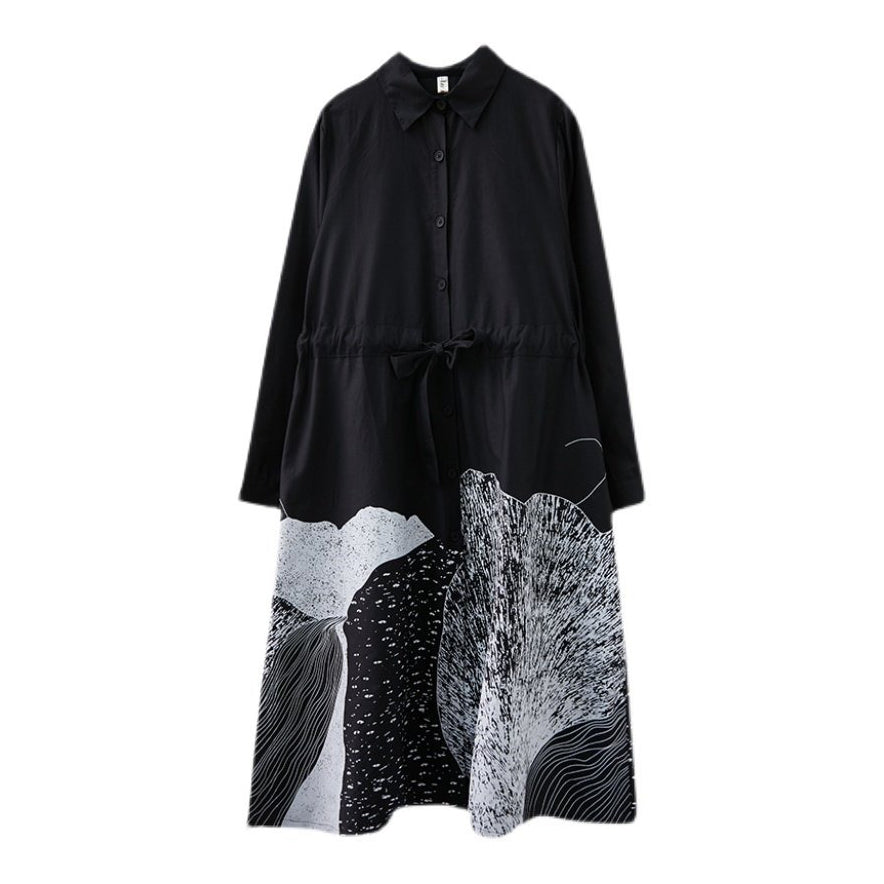 【ワンピース】春新作 レトロプリント 切替デザイン シャツワンピース 長袖 ゆったりシルエット【AHシリーズ】