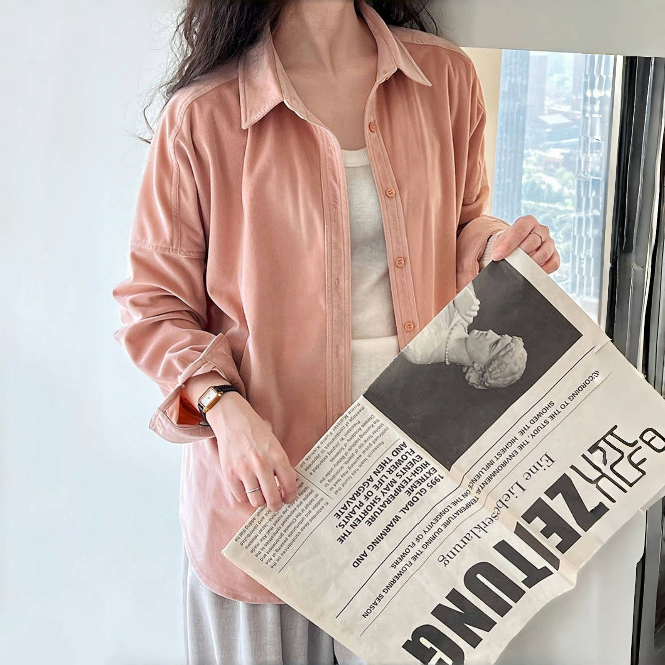 【トップス】春秋冬 日系 シンプル コーデュロイ生地 合わせやすい シャツ【SNシリーズ】