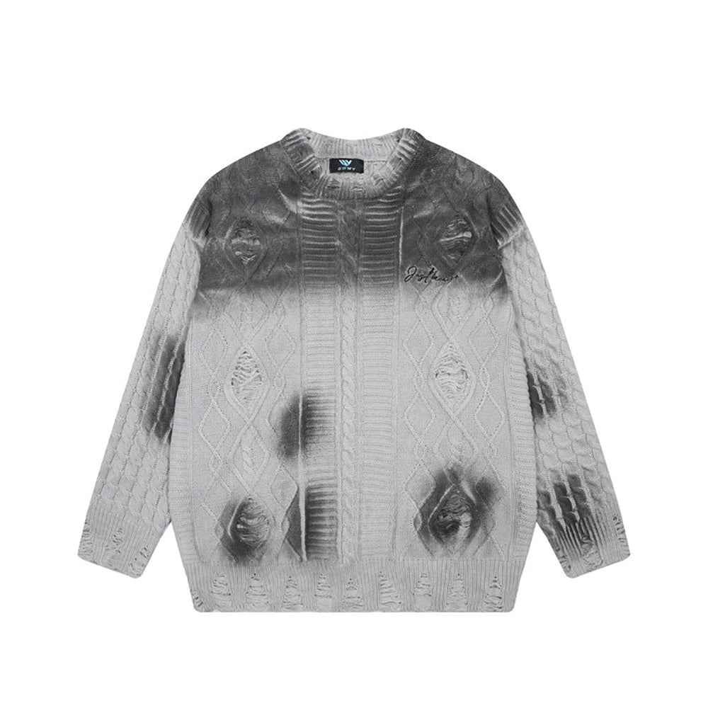 【トップス】ヴィンテージ風 デザイン グラデーション タイダイ ダメージ ニット レディース 秋冬 ゆったり 着回し セーター【FCシリーズ】