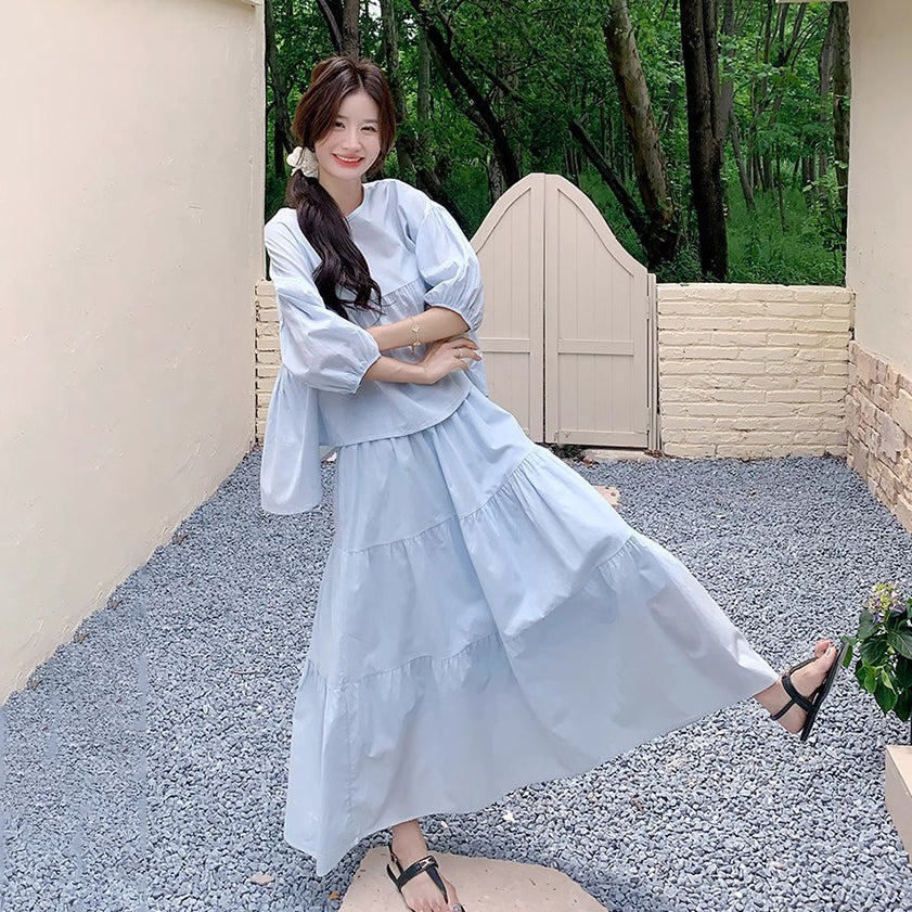 2点セット!【セットアップ】人気可愛いベビードール風トップス+スカート 上下セット レディース 上品で個性的な絶美セット【JZシリーズ】