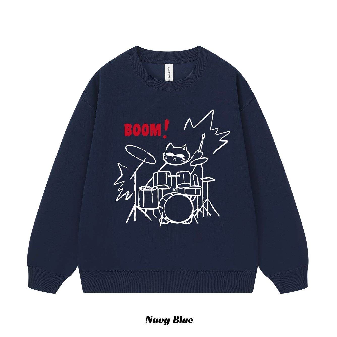 7カラー | S~3XL【トップス】ロックドラムキャット 手描き風アメリカンプリント クルーネックスウェット 秋 ユニセックス ルーズ パーカー【FCシリーズ】
