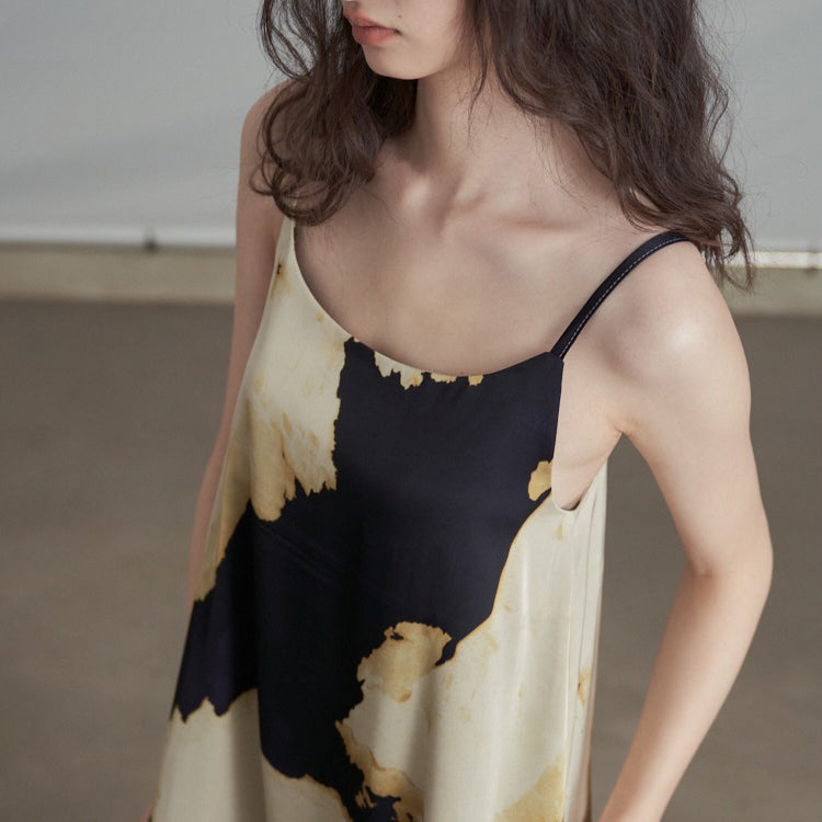 【ワンピース】夏 レトロデザイン 変則プリント ノースリーブワンピース【SHシリーズ】