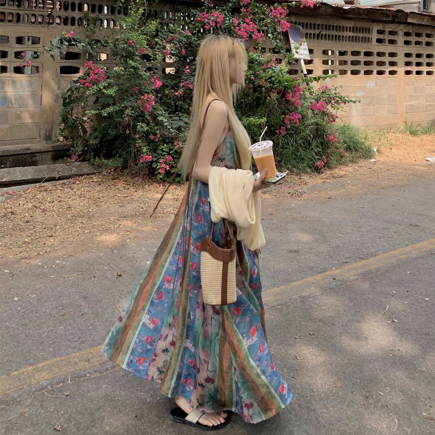 碎花吊帶洋裝|開衫可選|度假風連身裙【SH系列】