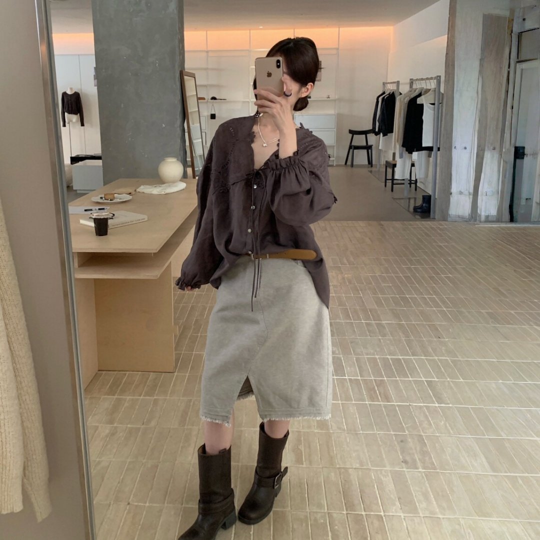 【トップス】春 秋 夏 透かし彫り 切り替え レース 刺繍 シャツ 【JZシリーズ】