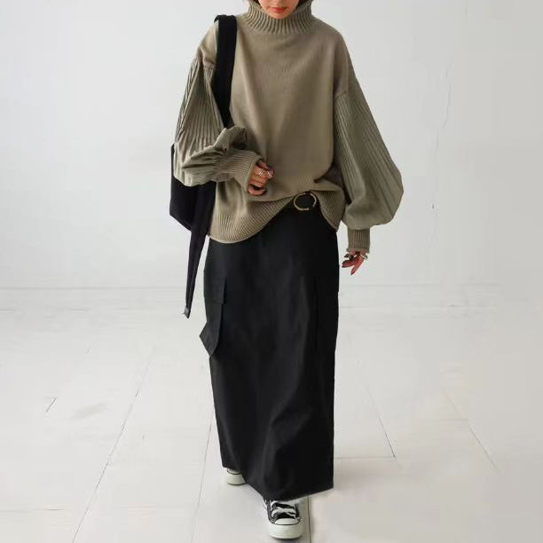 【トップス】春秋冬 プリーツ袖 カジュアル 切り替え セーター