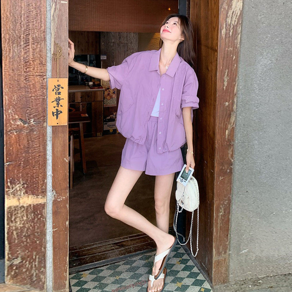 2点セット!【セットアップ】ワーク風 シャツ+ワイドパンツ 上下セット レディース 夏 クール&エレガントな雰囲気が魅力 おしゃれ映えコーデ【JZシリーズ】