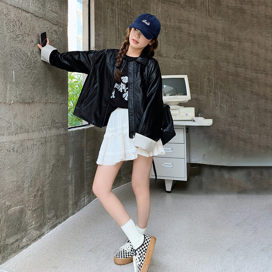 【アウター】高級感 カジュアル ショート丈 超おしゃれなストリートスタイル ゆったりPUレザージャケット【JZシリーズ】