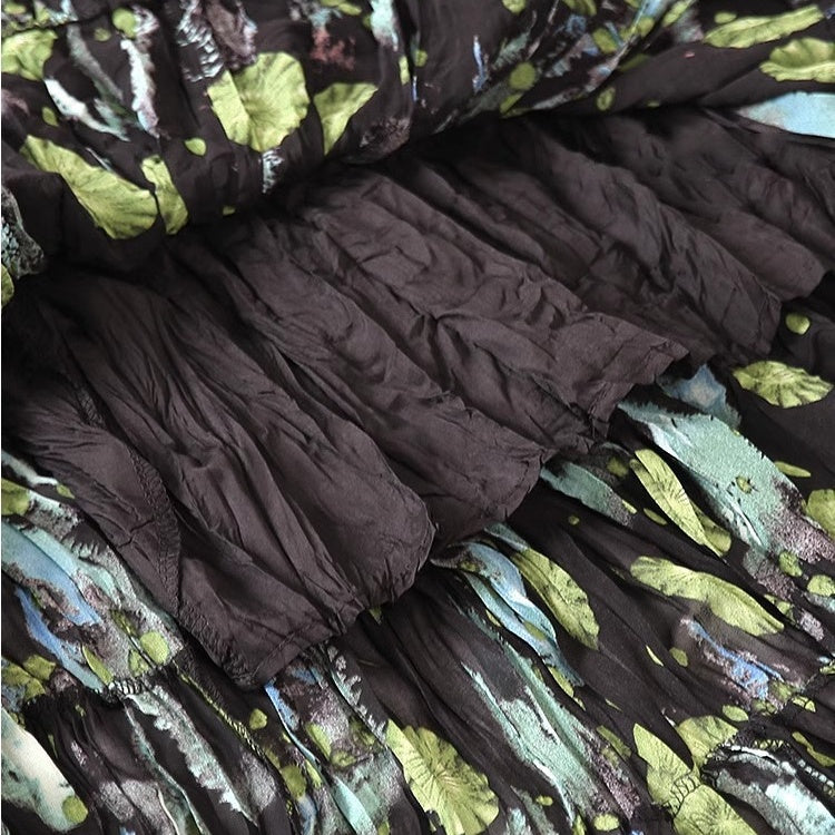 【ボトムス】レトロ 花柄 ハイウエスト 大振裾 春夏秋 スカート 【SHシリーズ】