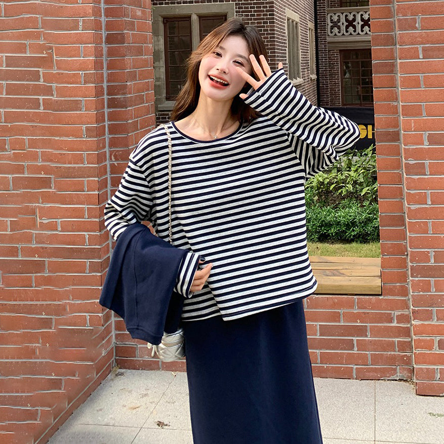 3点セット!【セットアップ】ストライプトップス+ベスト+スカート 上下セット レディース 春秋向け 韓国風シック ソルト系 若見え アカデミック風 3点セット【JZシリーズ】