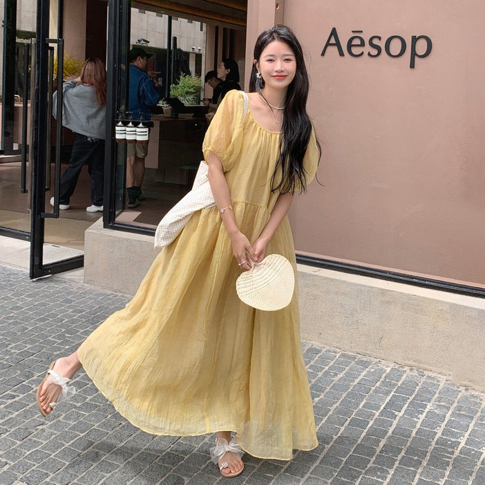 【ワンピース】フレンチ風 夏 ビーチリゾート 独特デザイン 半袖ワンピース