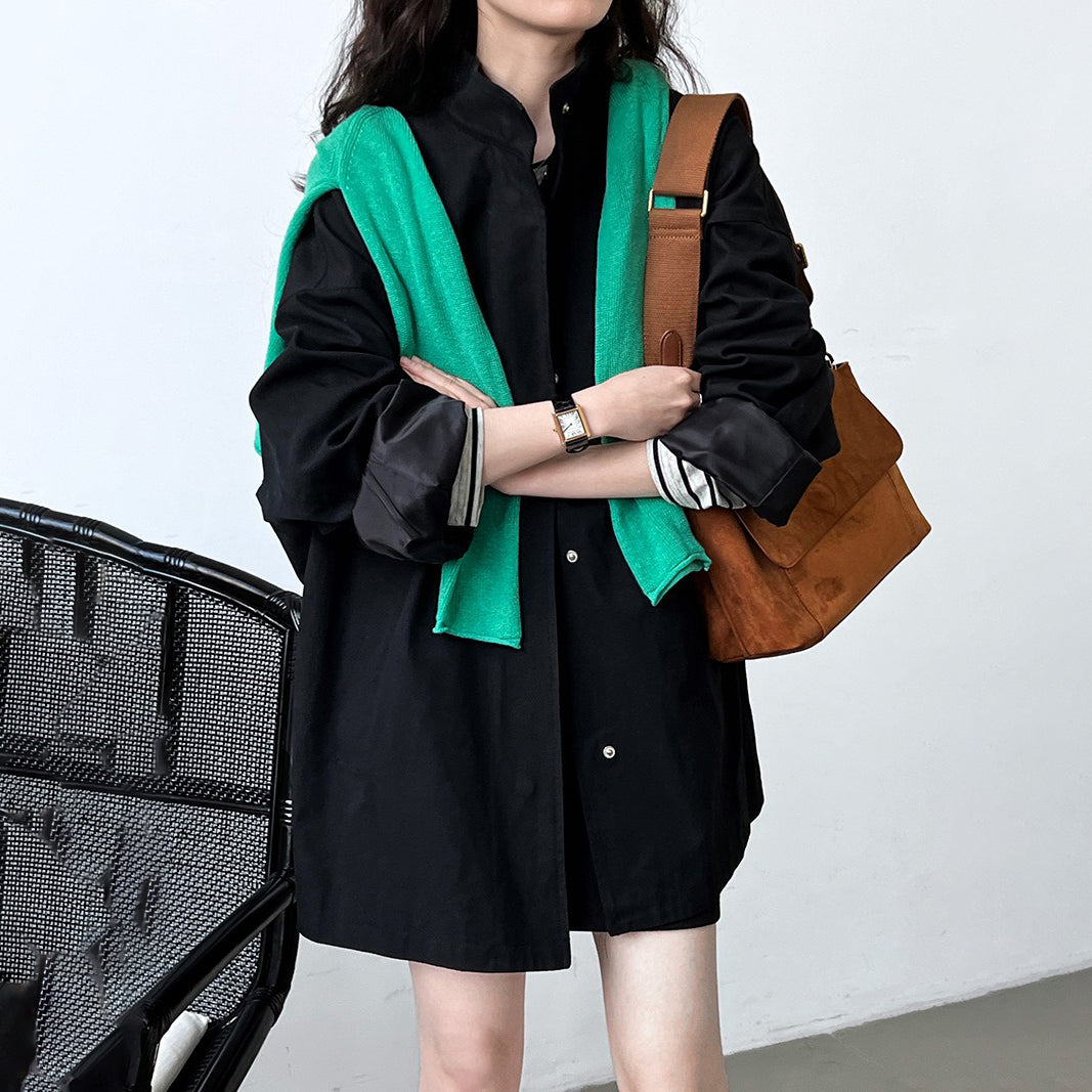 【アウター】高級感 気質 春秋 スタンドカラー オーバーサイズ トレンチコート【SNシリーズ】