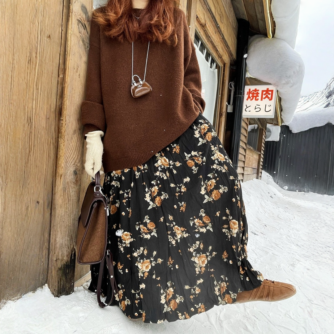 【ワンピース】春 秋 冬 厚手 花柄 レトロ 大振裾 スカート 【SHシリーズ】