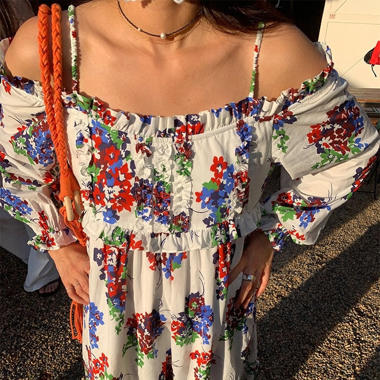 【ワンピース】春 夏 秋 プリント 花柄 エレガント 長袖 ワンピース 【SHシリーズ】