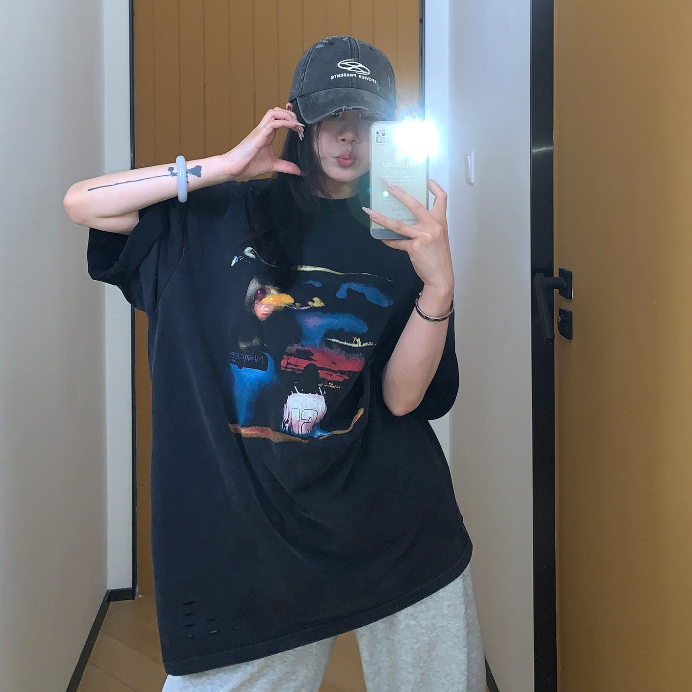 【トップス】夏 ヴィンテージ加工 落書きルーズ Tシャツ 【FCシリーズ】