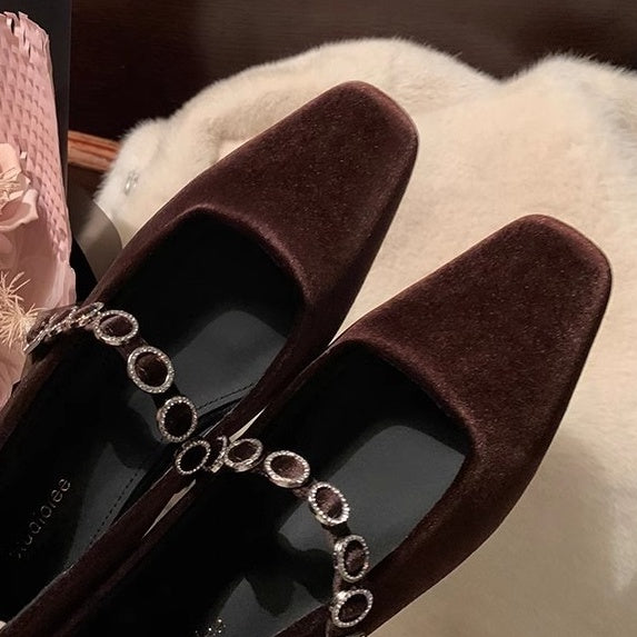 【シューズ】春秋冬 スクエアトゥ キュート パンプス