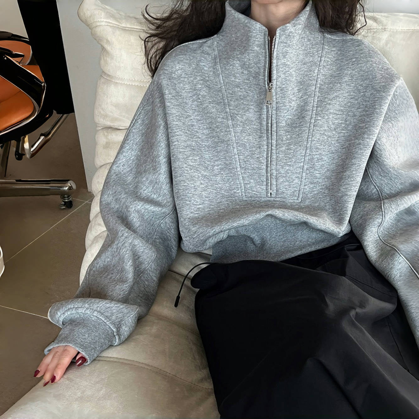 【トップス】春秋 ハーフジッパー ハイカラー カジュアル スポーツ パーカー 【SNシリーズ】