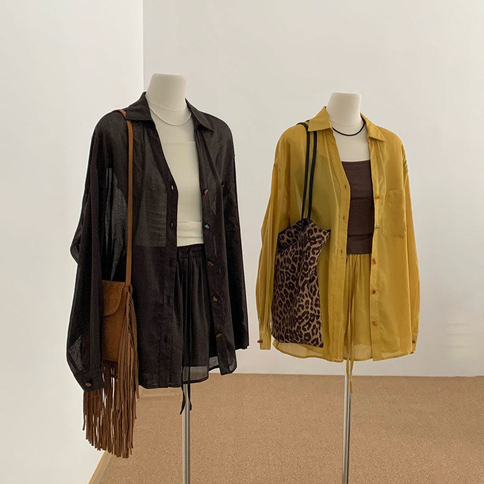 【セットアップ】夏新作 ラミー ユニークな質感 ゆったり シャツ+ショートパンツ 上下セット【SNシリーズ】