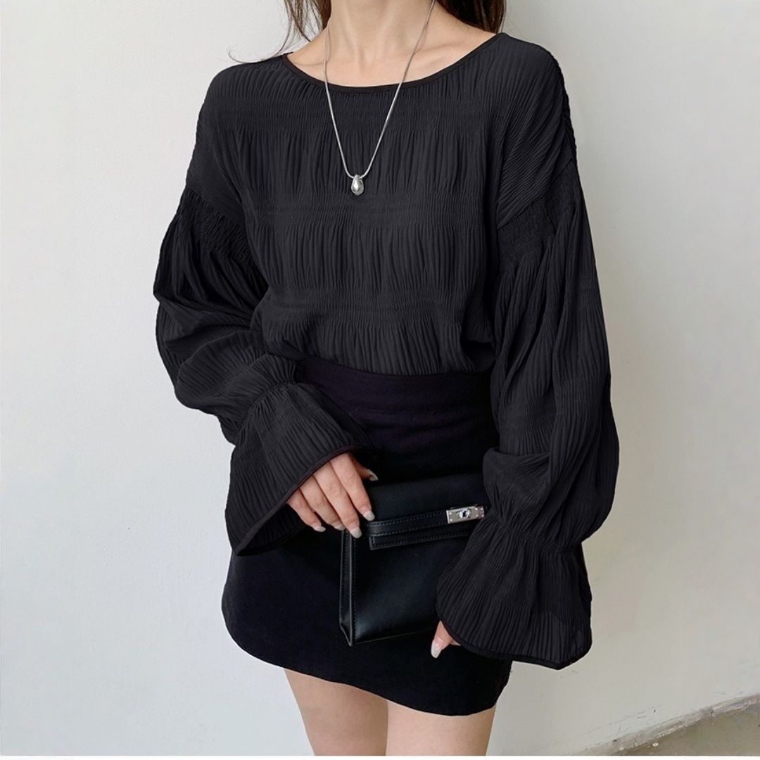 【トップス】プリーツ フレアスリーブ シフォンブラウス 長袖 シャツ 【JZシリーズ】