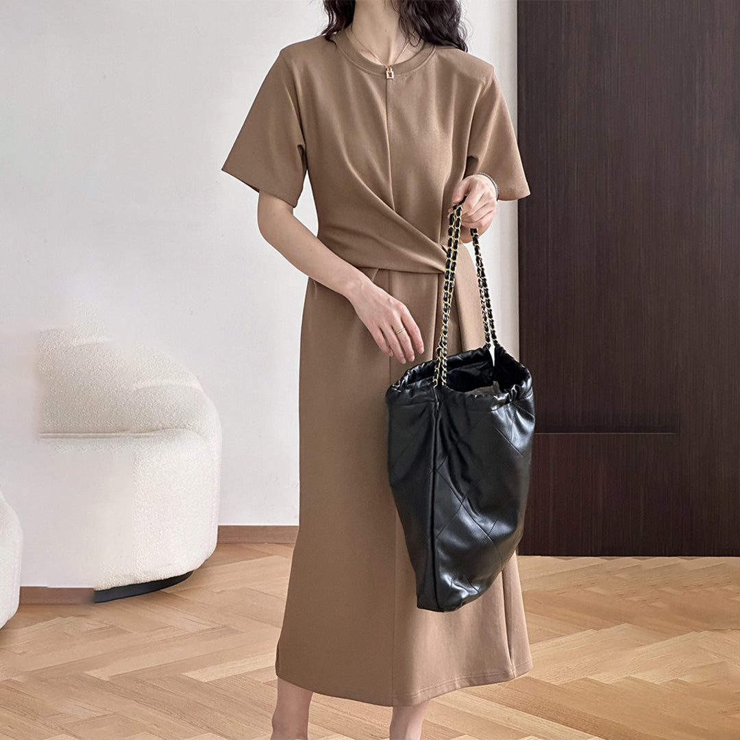 【ワンピース】夏 海外トレンド 気質よい 着痩せ バンド飾り半袖ワンピース【JZシリーズ】