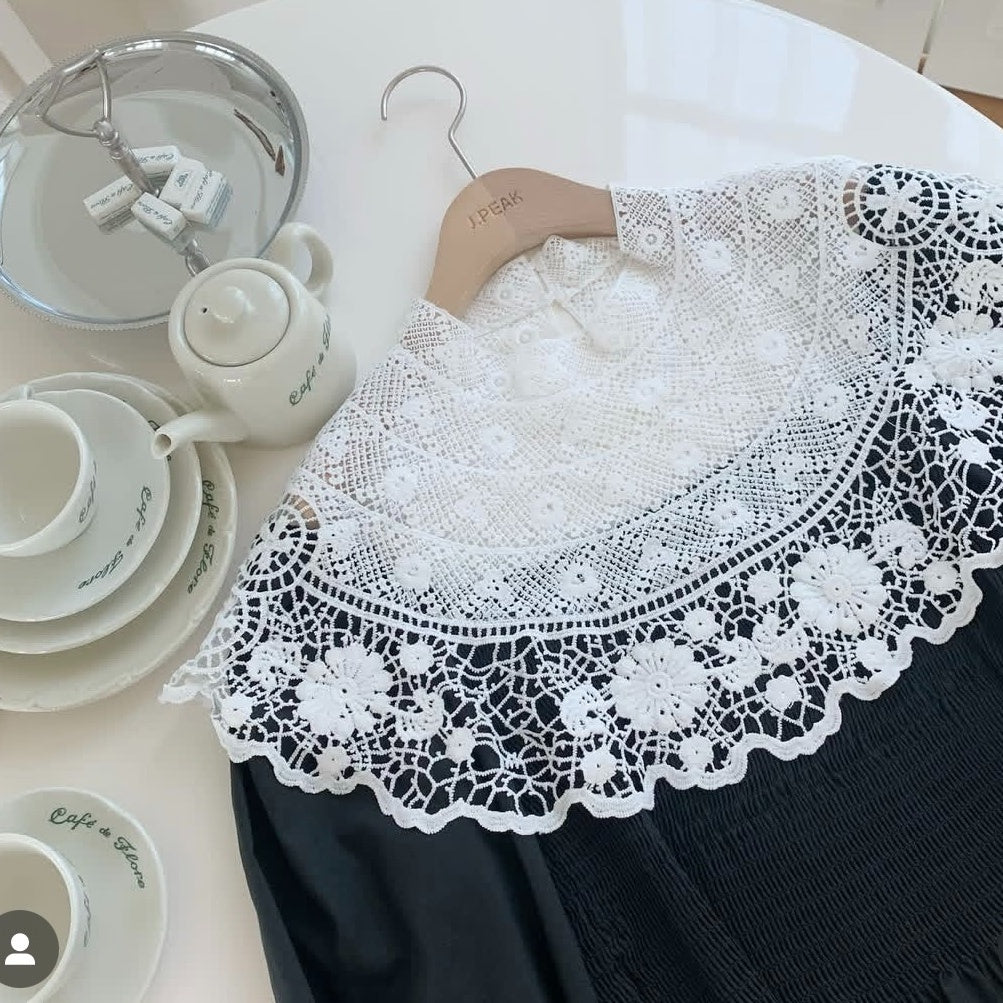 【トップス】春 秋 冬 フレンチ宮廷風 レース 刺繍 ギャザー シャツ 【JZシリーズ】