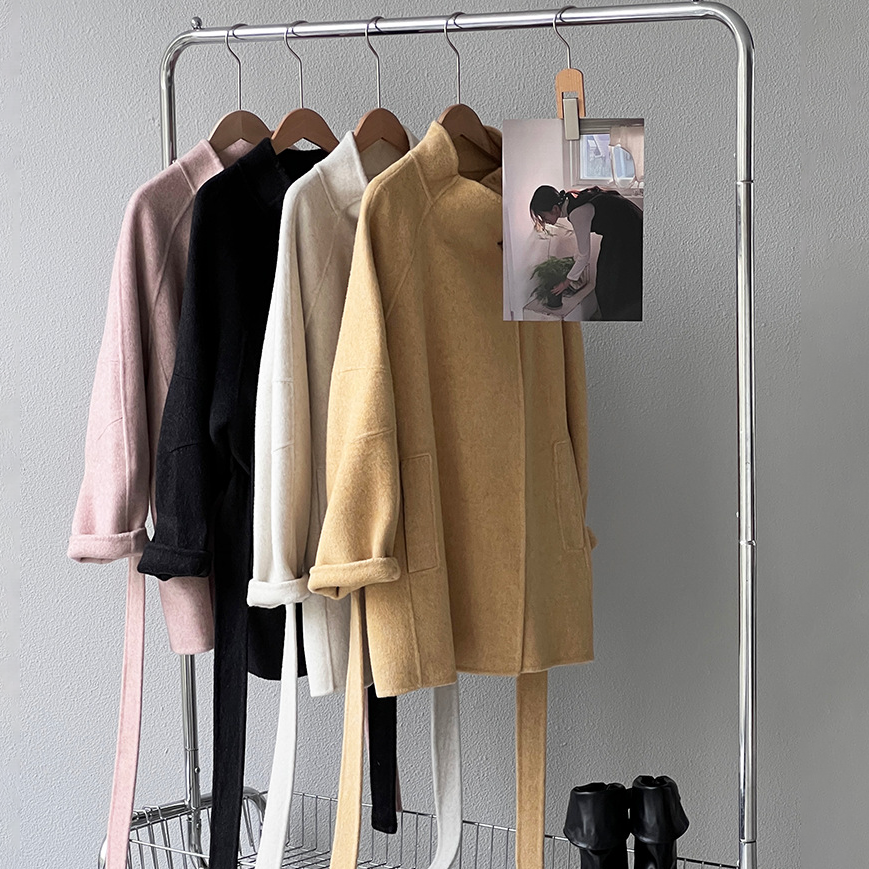 4色展開【アウター】ウール100% 小柄向け 定番 両面ウールコート ミドル丈 高級感【JZシリーズ】