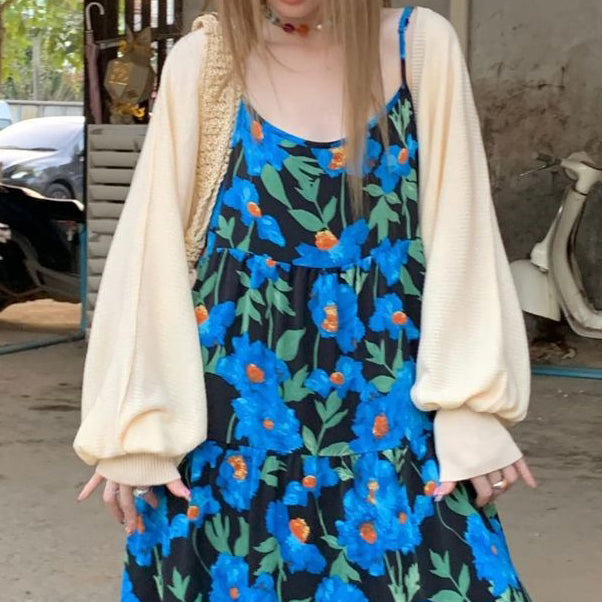 【単品注文】【セットアップ】夏春秋海辺リゾート風 花柄 ノースリーブワンピース+ストール 2点ワンピースセット【SHシリーズ】