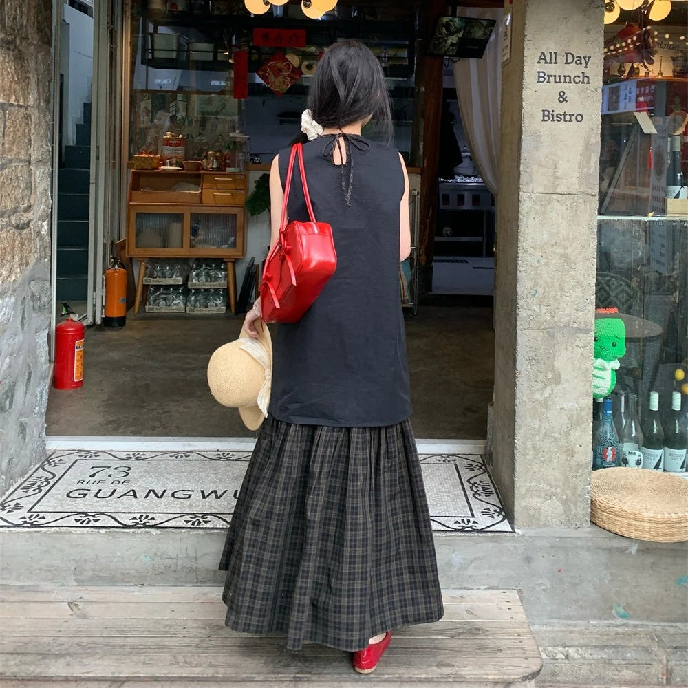 【洋裝】夏春秋冬可愛無袖洋裝+格紋裙兩件套洋裝【JZ系列】