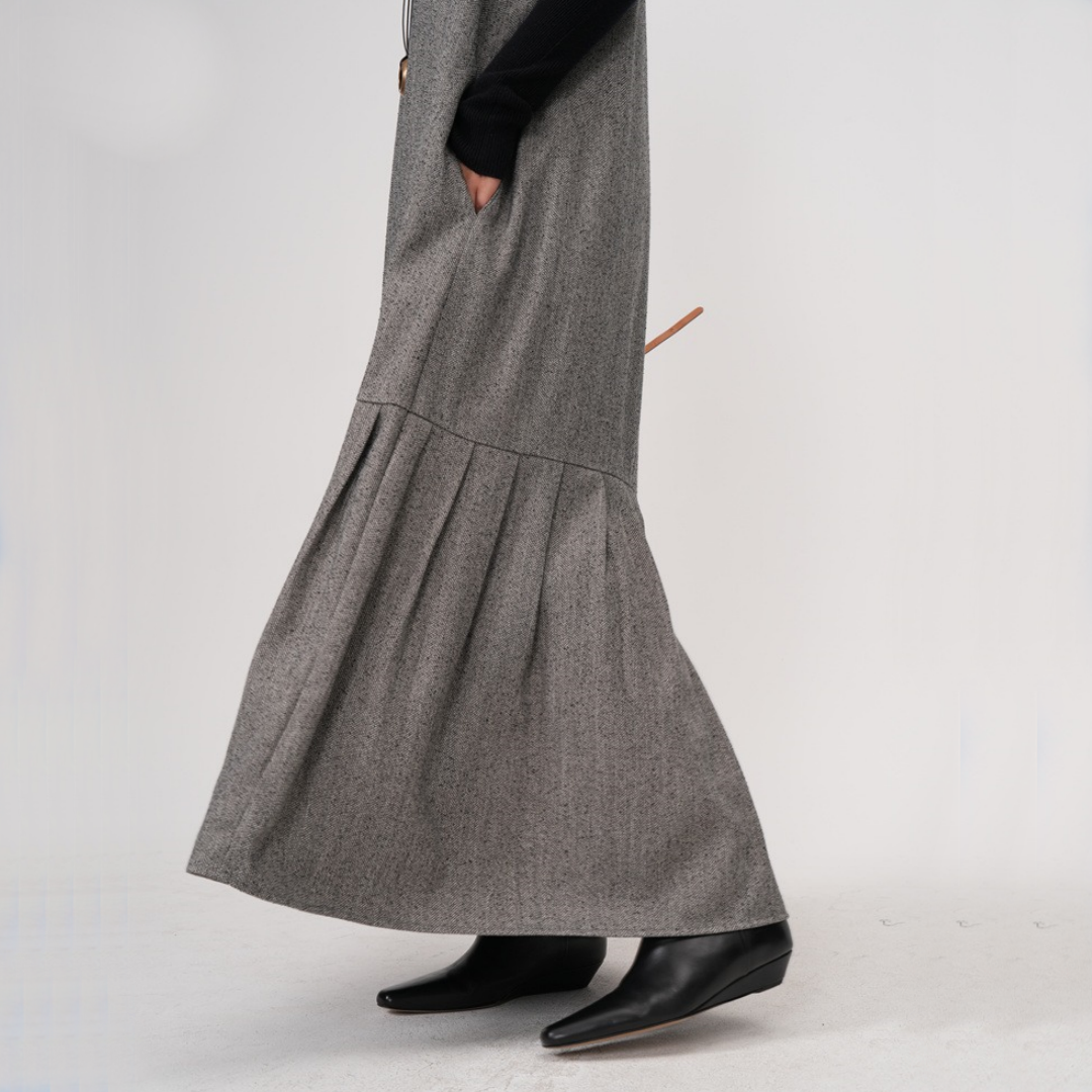 【24AW】【10~15日内発送】【ワンピース】春秋冬 Vネック エレガント フリース加工 ベスト ワンピース