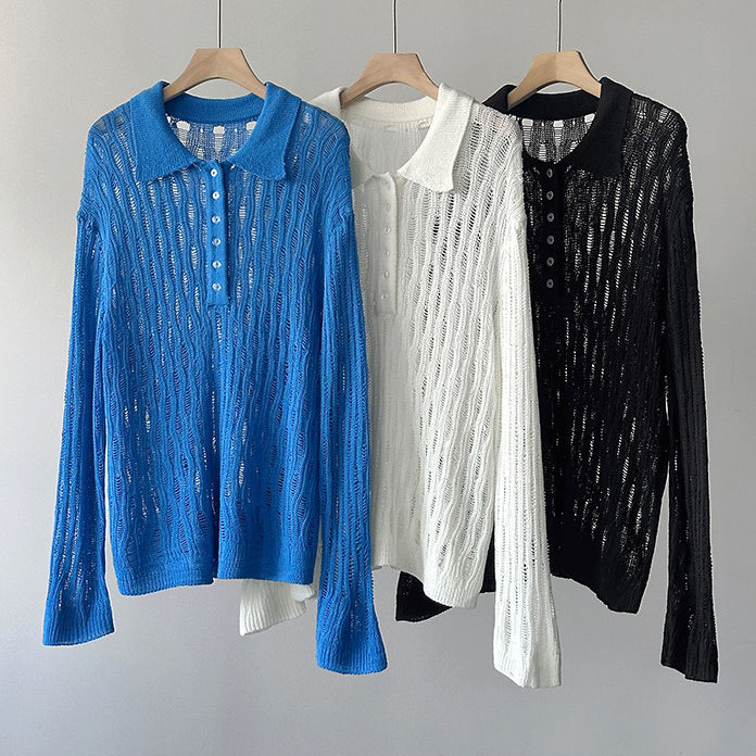 【トップス】秋先取り 大人可愛い透かし編みニットTシャツ 薄手 ゆったり【JZシリーズ】