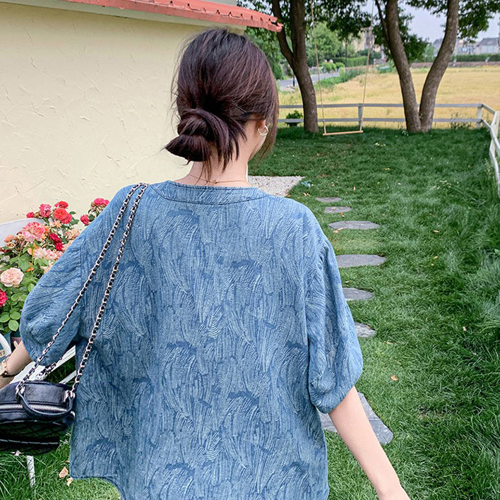 2点セット【セットアップ】ジャカードデニムセットアップ 薄手&高見え 若見えショートパンツ上下セット【JZシリーズ】【SHシリーズ】