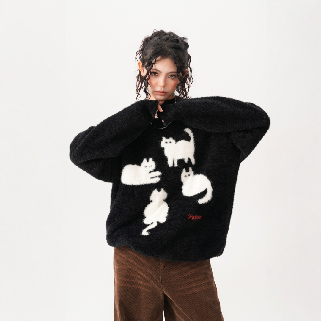 【トップス】春 秋 冬 モヘア 厚手 ニットプルオーバー ヘビーウェイト セーター 【FCシリーズ】