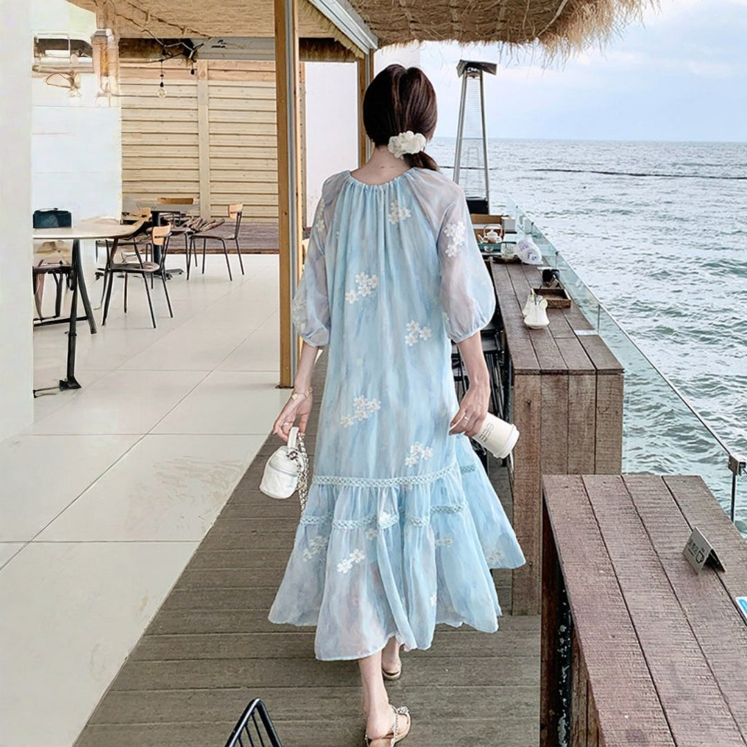 【ワンピース】おしゃれでユニーク やさしい雰囲気 若見え 半袖 ワンピース 【SHシリーズ】