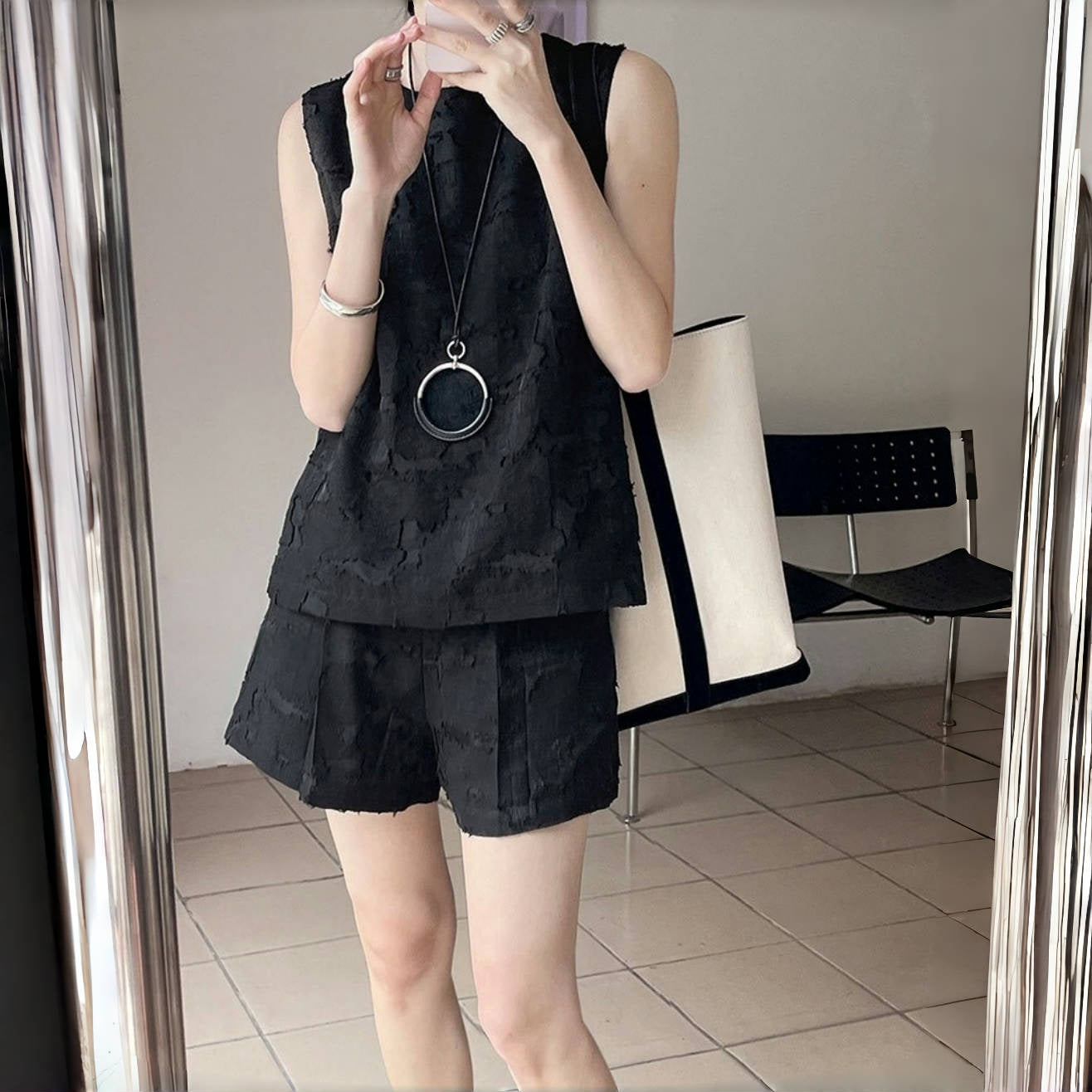 【セットアップ】夏 ジャカード おしゃれな ノースリーブ シャツ + ショートパンツ 2点上下セット 【JZシリーズ】