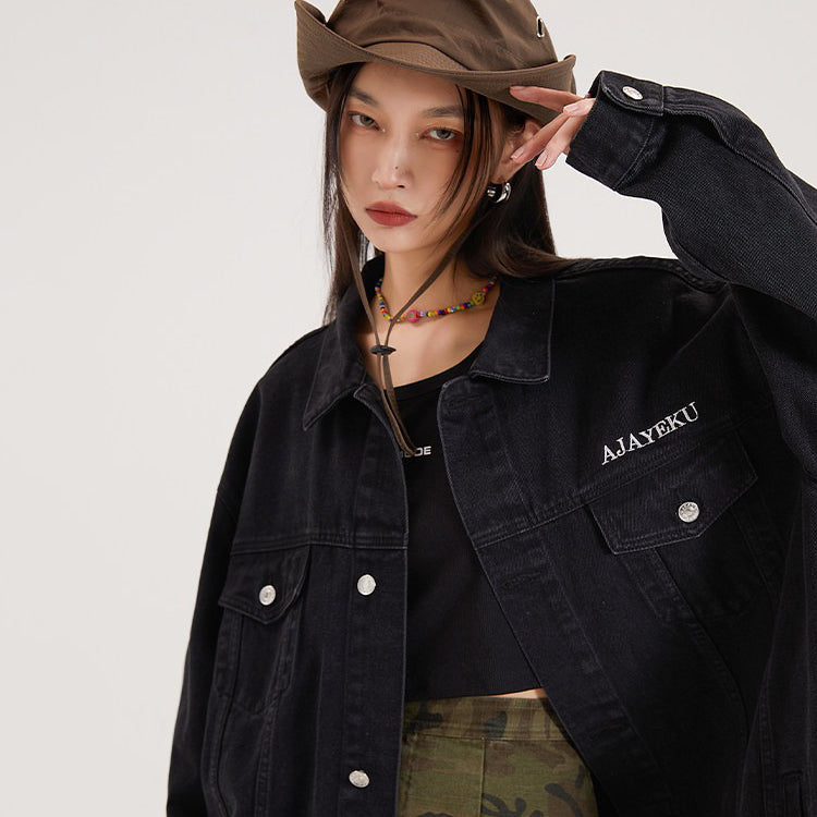 【アウター】アメリカンレトロ ワーク風 デニム 男女兼用 ジャケット レディース ゆったり 英字プリント カジュアル 2026春新作 【FCシリーズ】