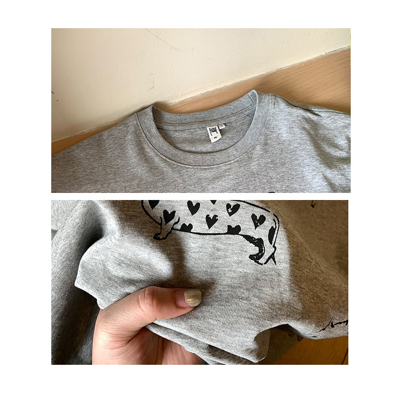 【トップス】夏新作 シンプルゆる感 手描き風犬キャラプリント 半袖Tシャツ【FCシリーズ】