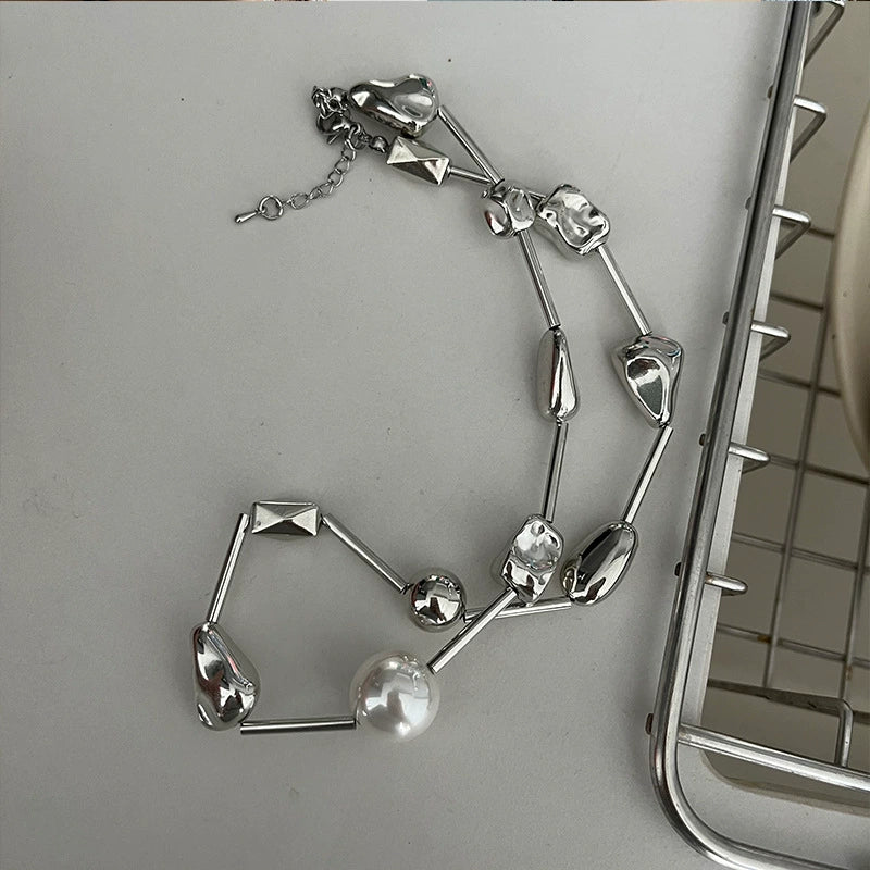 【🎁 B2G1|先行スタート!】【グッズ】メタル×パール ネックレス レディース 高級感 個性派 チョーカー チョーカーネックレス