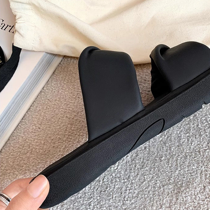 【シューズ】夏新作 ツイストワンストラップ 厚底カジュアルサンダル レディース 外履き対応